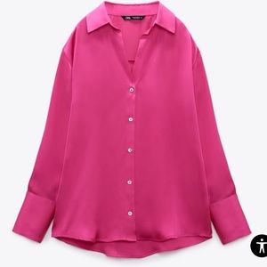 PINK SATIN BUTTON DOWN BLOUSE